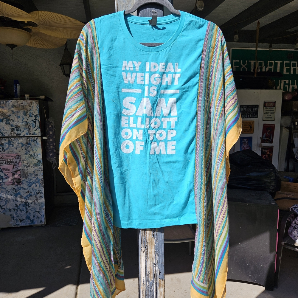 Upcycled Sam Elliott Graphic Tee with Colorful Sleeves